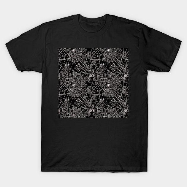 Spider Webs Black T-Shirt by sandpaperdaisy